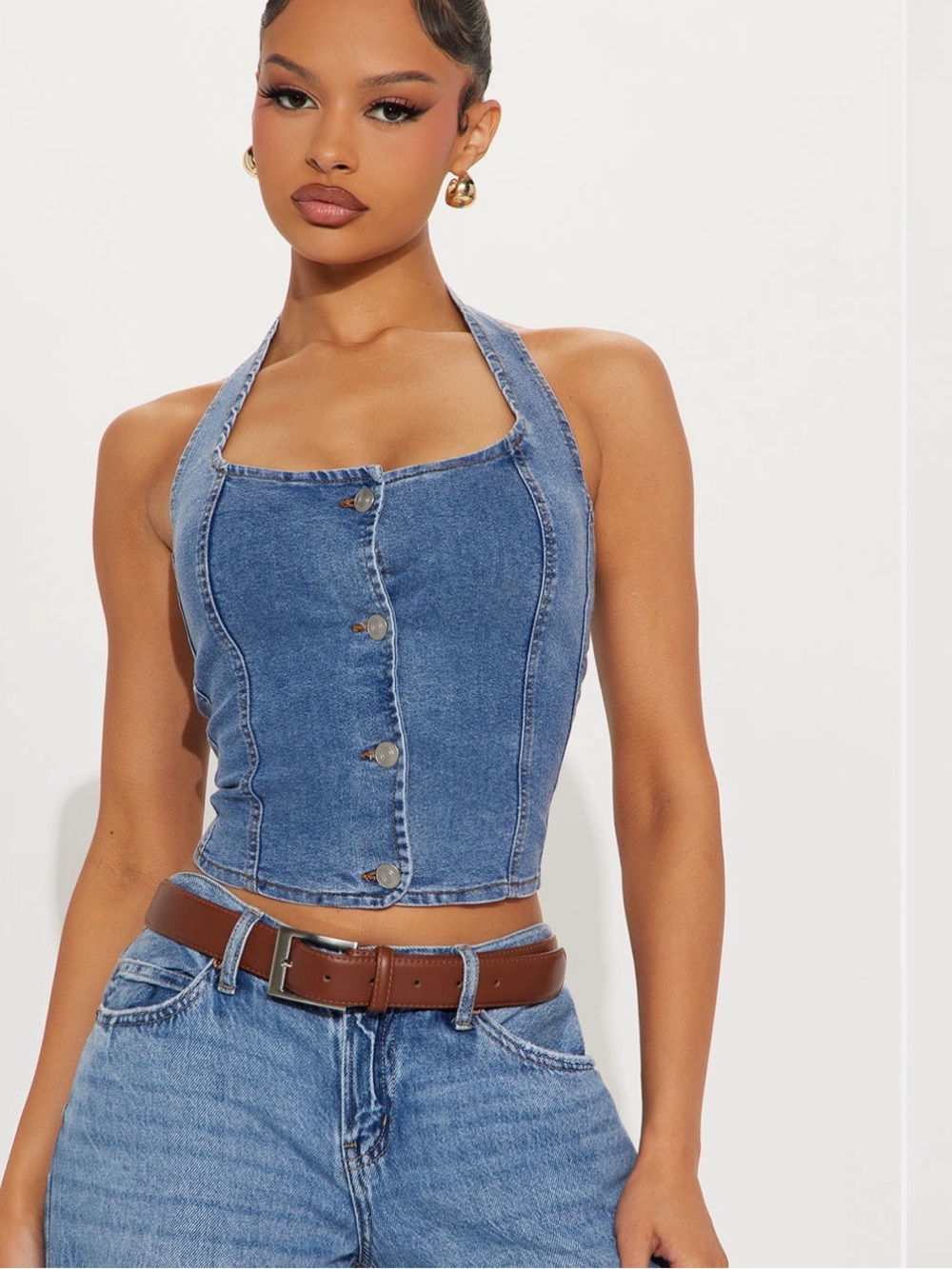 Classic Blue Denim Halter Crop Top